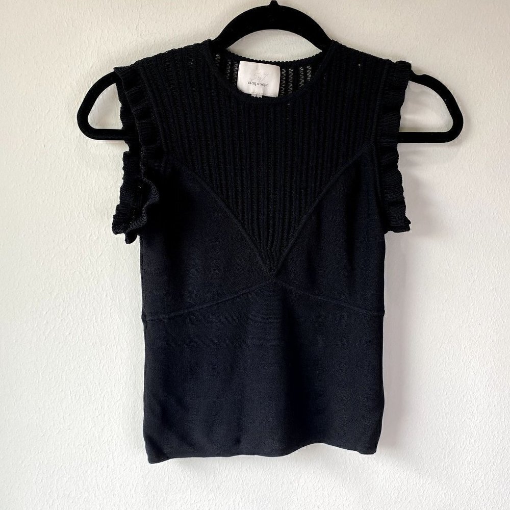 Cinq a Sept Ruffle Sleeve Knit Tank Black S